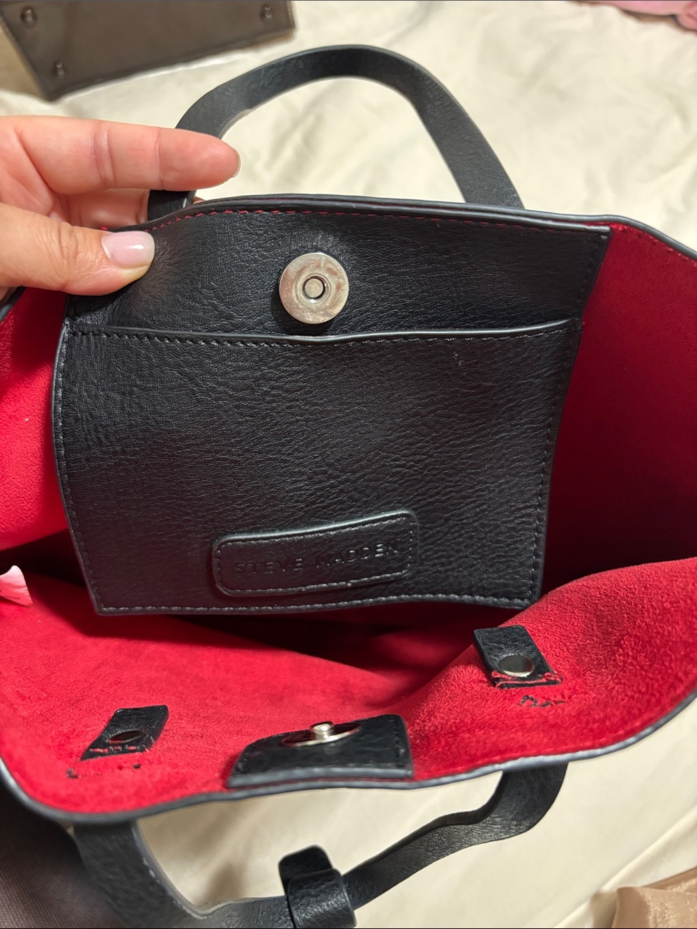Steve Madden Black Embossed Logo Tote - Picture 2 of 4